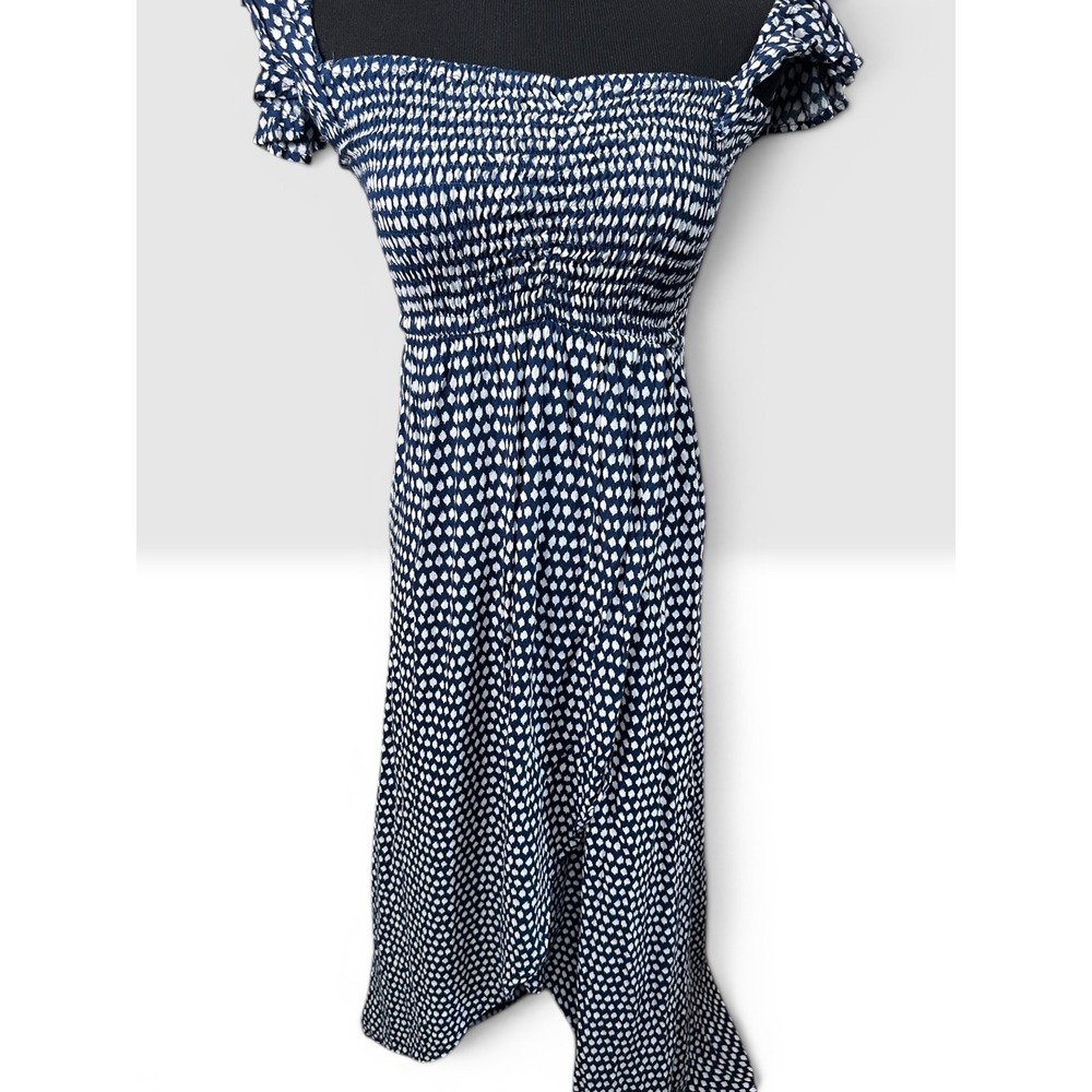 Tiare Hawaii Blue White Smocked Maxi Dress OS Off Shoulder Boho Coastal Resort - Picture 4 of 11